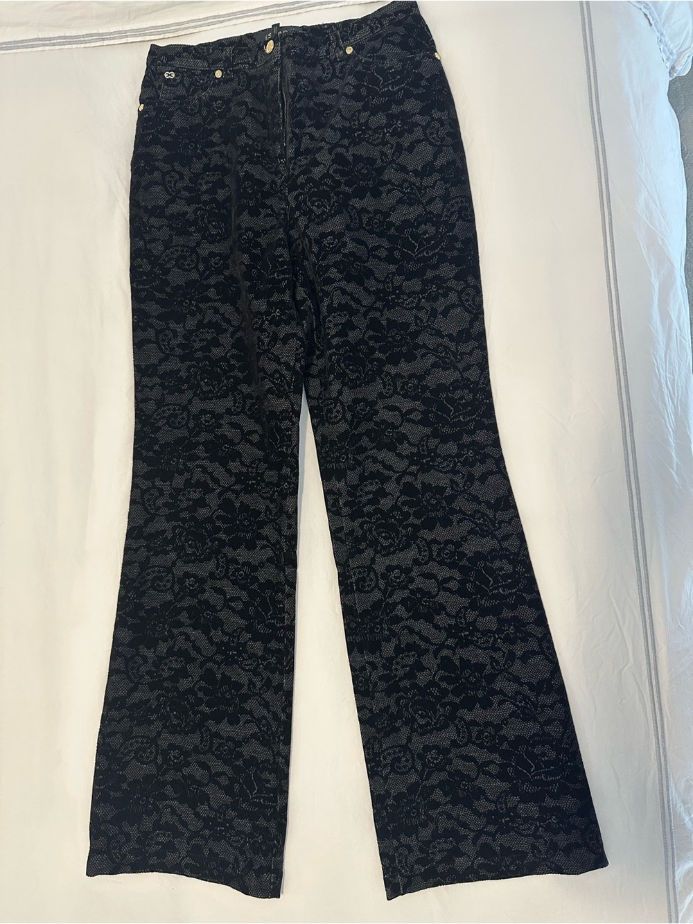 Escada Black  Velvet Lace-Effect Flared Pants